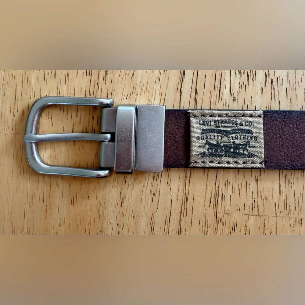 Levis Boy's Reversible Nickel Logo Patch Belt L 30-32 Brown/Black